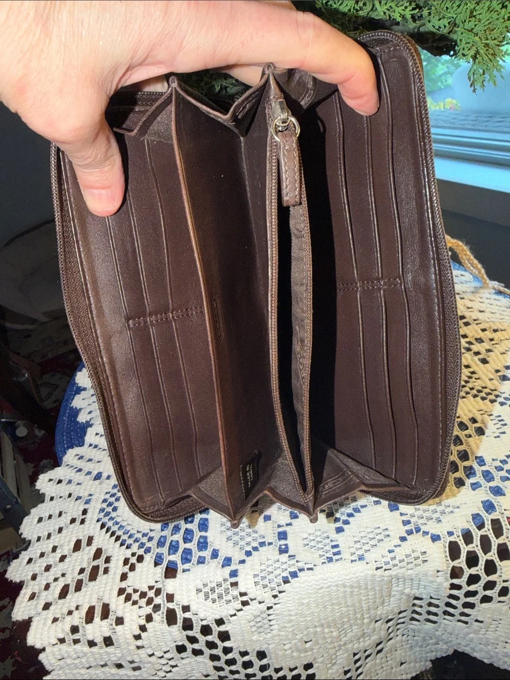 Coach Tan and Brown Signature Zip Wallet